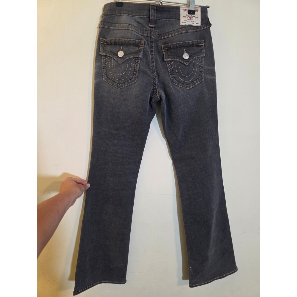 True Religion Becca Mid Rise Bootcut Jeans Gray Faded Wash Size 27 Whiskering